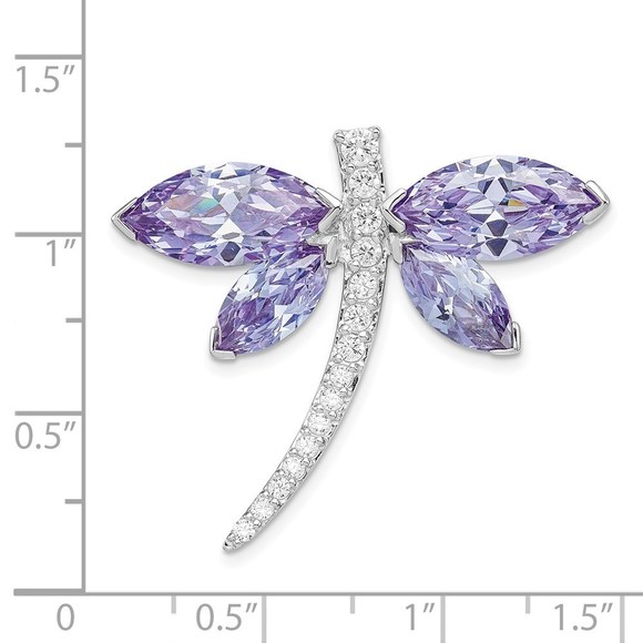 Sterling Silver Rhodium-plated Lavender CZ Dragonfly Slide - Picture 2 of 4